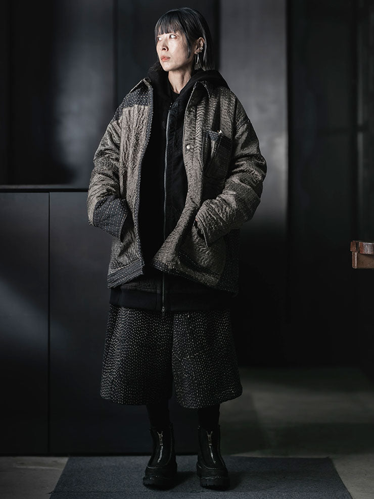 By Walid<br> MENS RAIN JACKET WADDED / GREEN DRAGON × CHARCOAL WOOL