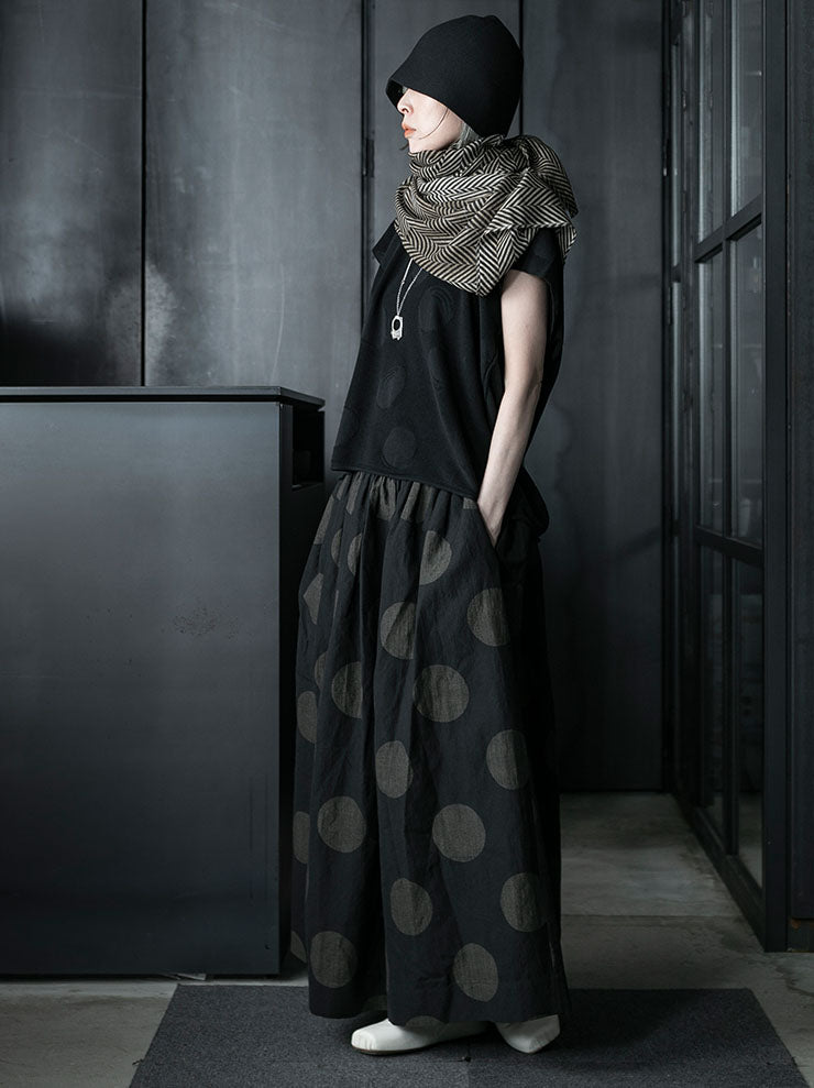 UMA WANG<br> WOMENS Dot Flare Skirt / BLACK × MUSTARD