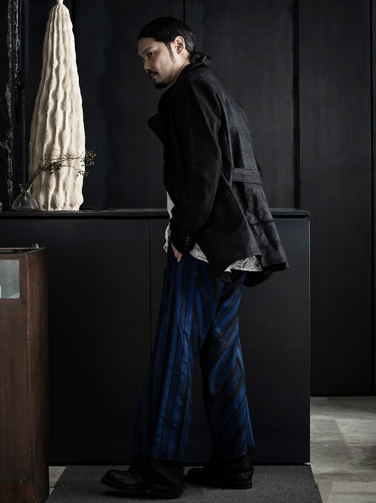 OLUBIYI THOMAS<br> Striped wide pants / Blue & Black
