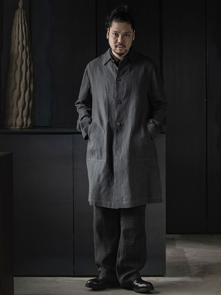 K'ANG<br> MENS BACK / ELBOW SPLIT LATER UNLINED DUST COAT / BLACK