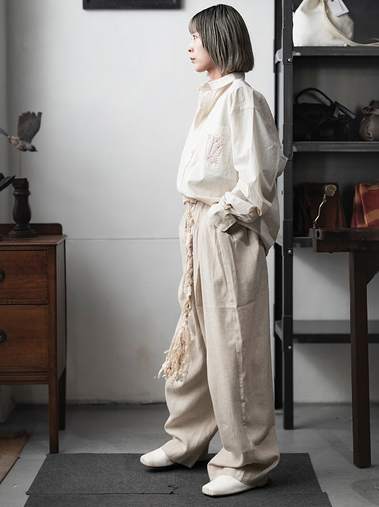 KINYAN LAM<br> UNISEX HAND EMBROIDERED LONG SLEEVE SHIRT / WHITE AND RED