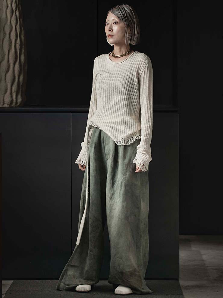 UMA WANG<br> WOMENS LINEN COTTON WIDE LEG TROUSER / VENICE BLUE