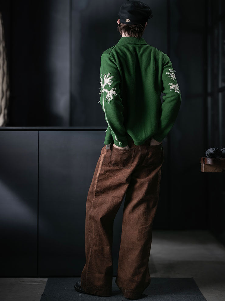 KINYAN LAM<br>UNISEX Relaxed Fit Collared Cardigan / Green