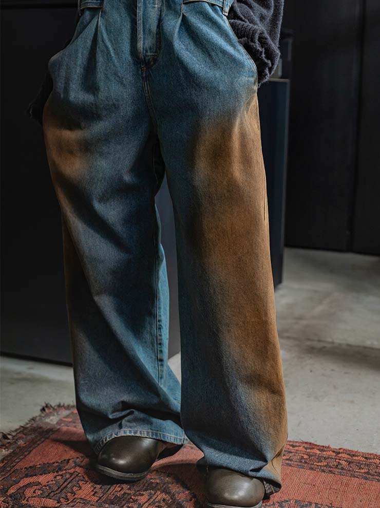 UMA WANG<br> WOMENS DENIM OVERALLS / BLUE×BROWN