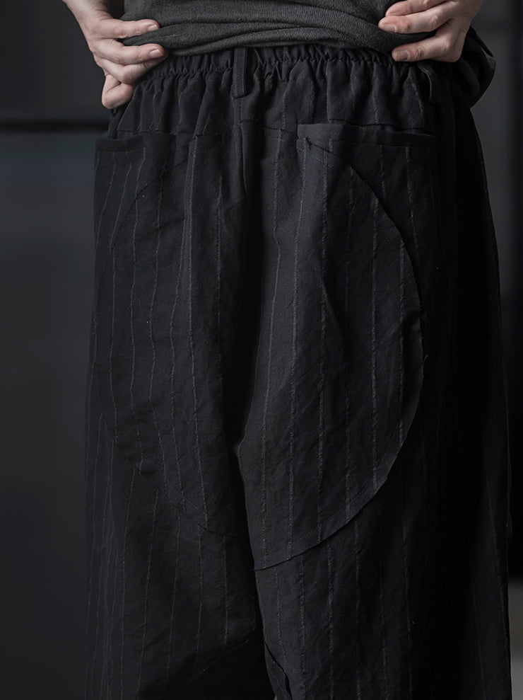 CHIAHUNG-SU<br>MENS HAND WOVEN LOW CROTCH WIDE TROUSER / BLACK STRIPE