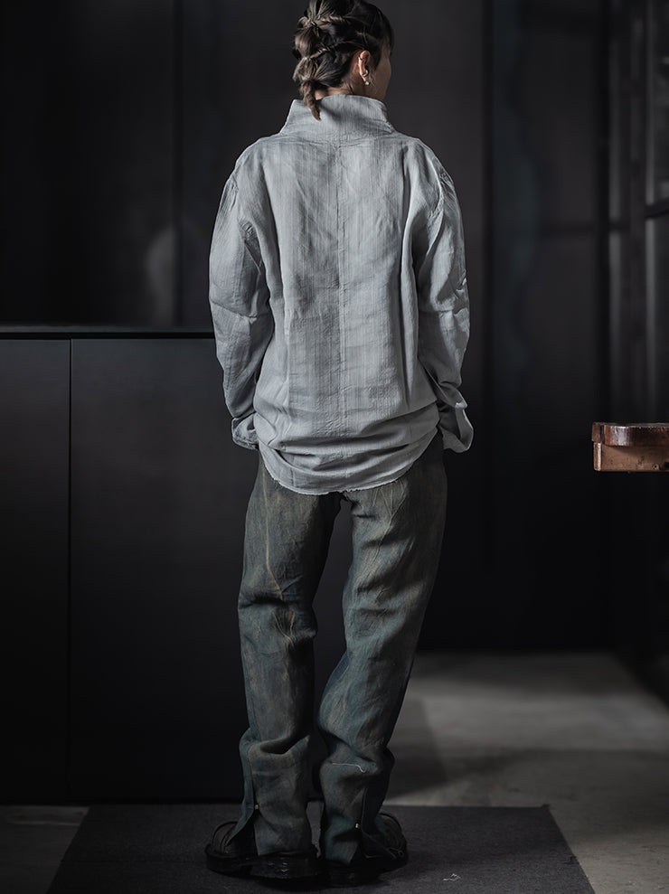 K’ANG <br>Men’s opened collar pullover shirt / GREY INDIGO