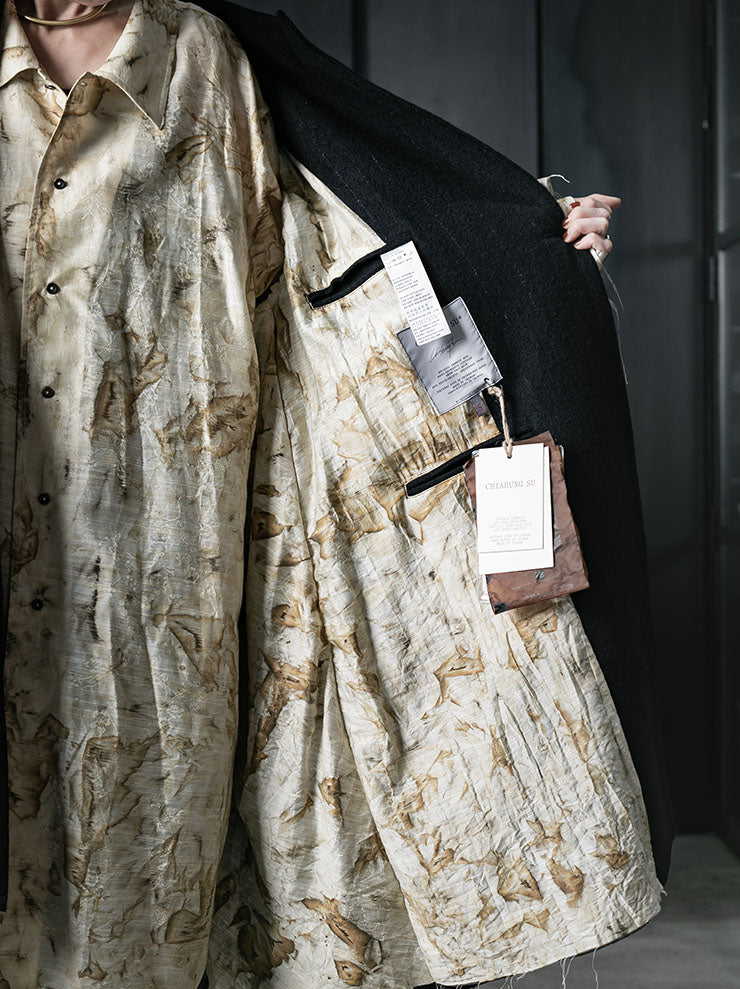 CHIAHUNG SU<br>WOMENS HAND WOVEN WOOLEN STRIPE OVER-SIZE COAT / BLACK STRIPE