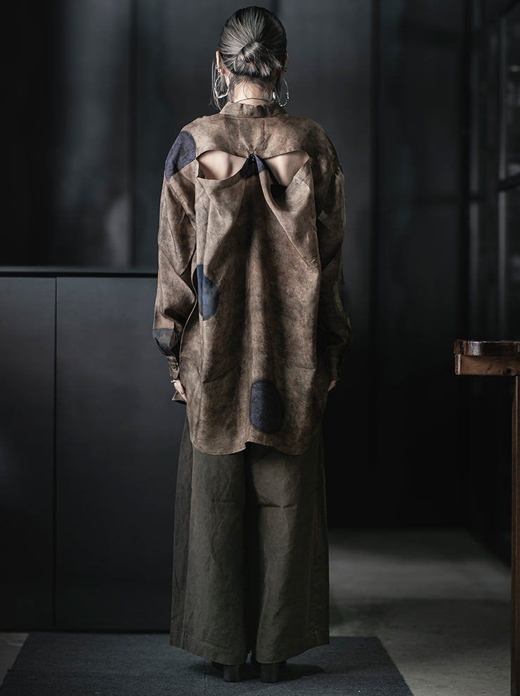 UMA WANG<br>WOMENS TEAYS TOP / BROWN/BLUE