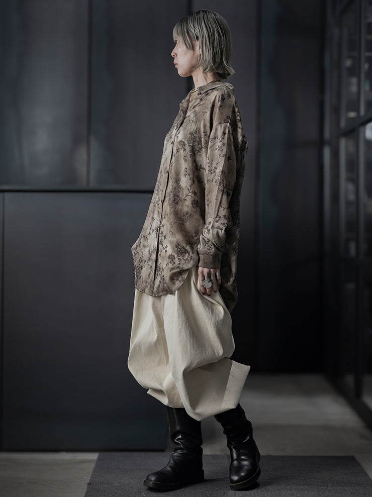 UMA WANG<br> WOMENS FLOWER PRINT BLOUSE / DIRTY WHITE × GREY