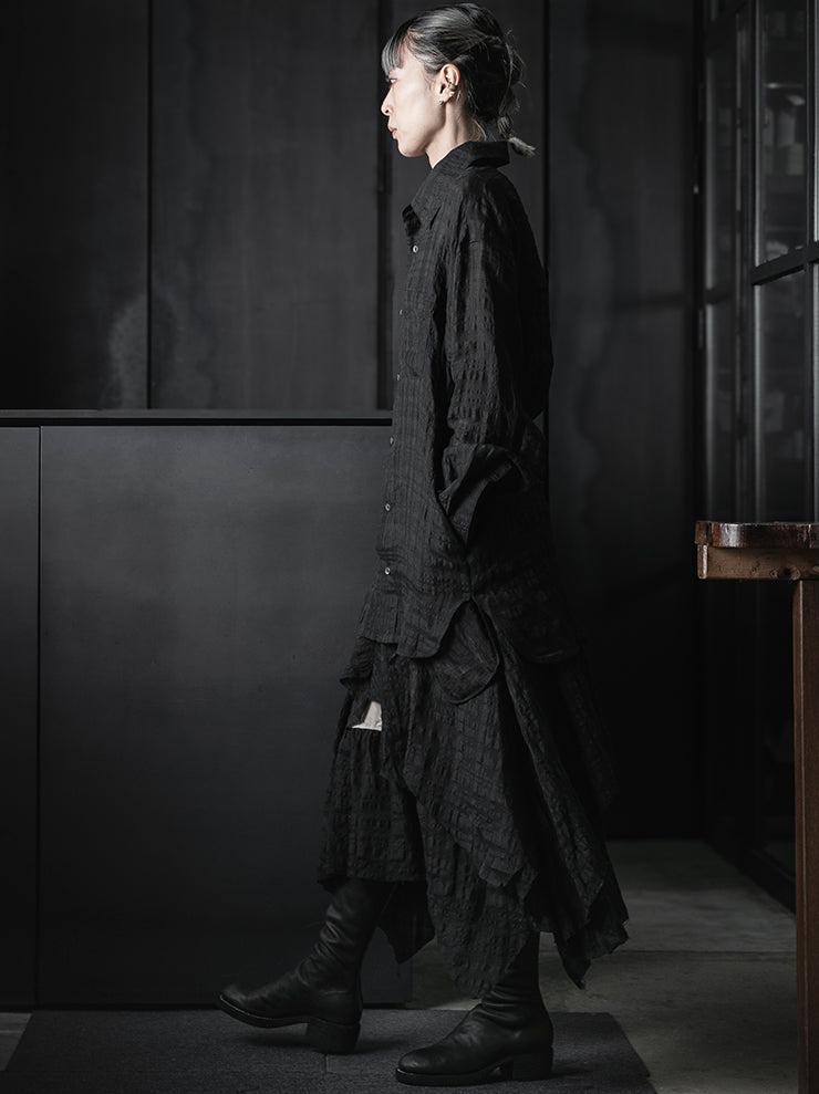 CHIAHUNG-SU<br>RELAXED-FIT HAND WOVEN & TIE DYED SHIRT WITH CHEST POCKET / BLACK CHECKER