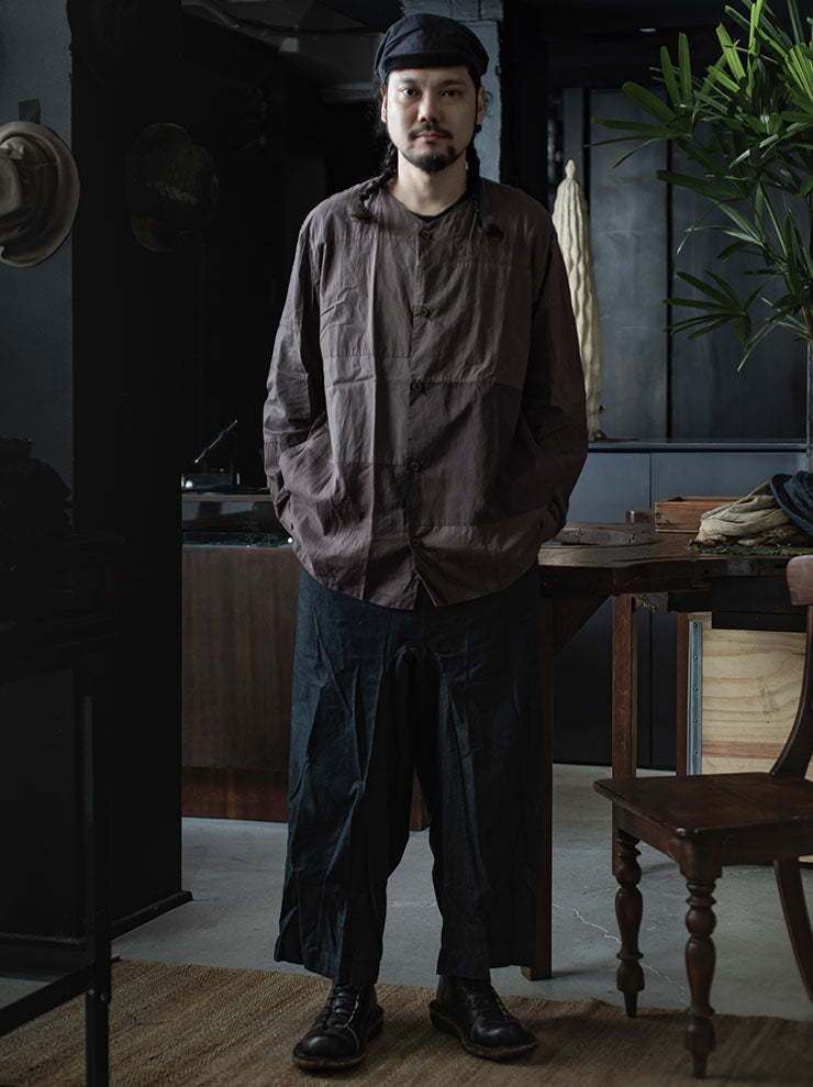 ATELIER SUPPAN<br> MENS Collarless Patchwork Shirt
