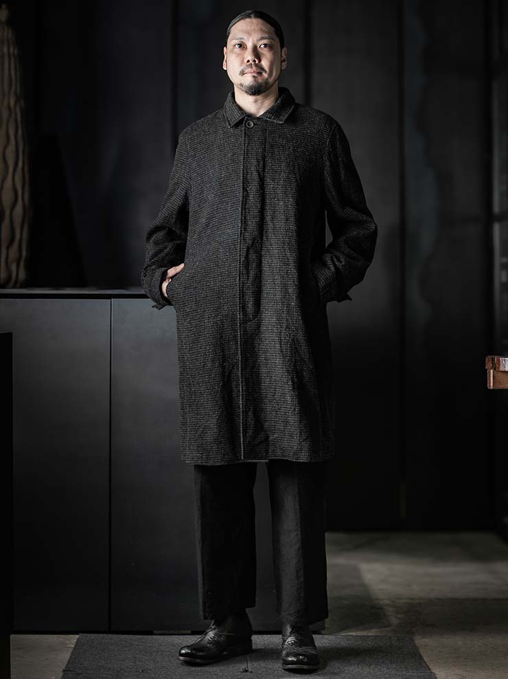 P.R.PATTERSON<br>SPIRAL SLEEVE SHETLAND TWEED MAC COAT / BLK GRN GRY