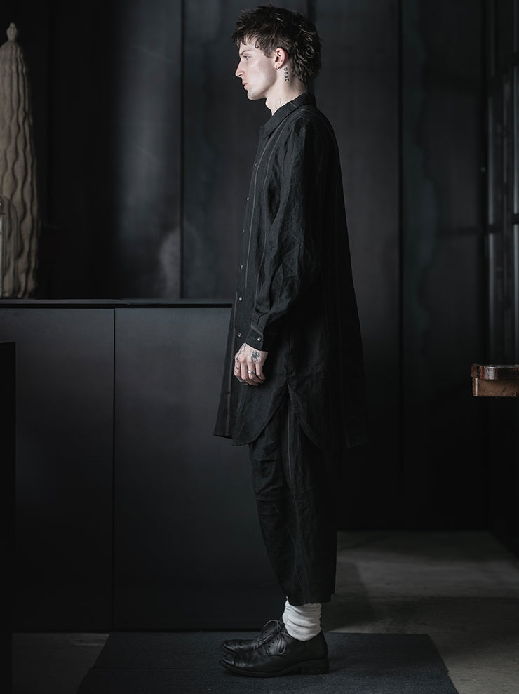 CHIAHUNG SU<br>RELAXED-FIT HAND WOVEN ELONGATE SHIRT / BLACK STRIPE
