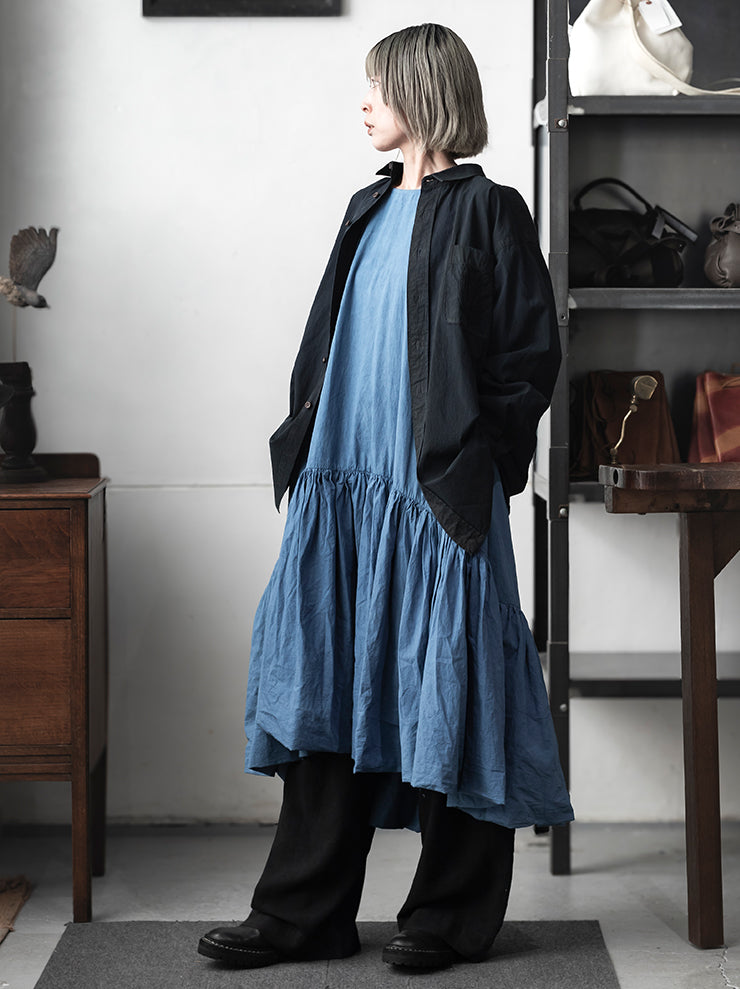 KINYAN LAM<br> UNISEX HAND EMBROIDERED LONG SLEEVE SHIRT / INDIGO BLUE