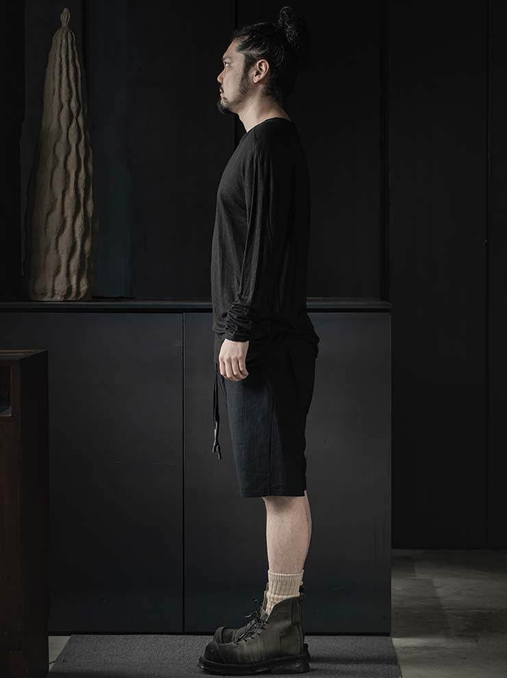 69 by ISAAC SELLAM<br> MENS semi raglan linen long sleeve T-shirt / NOIR