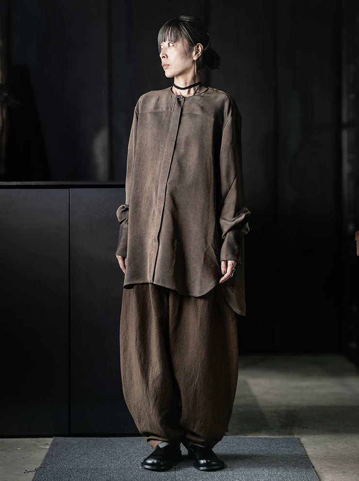 UMA WANG<br>WOMENS TAFFE TOP / GREY BROWN