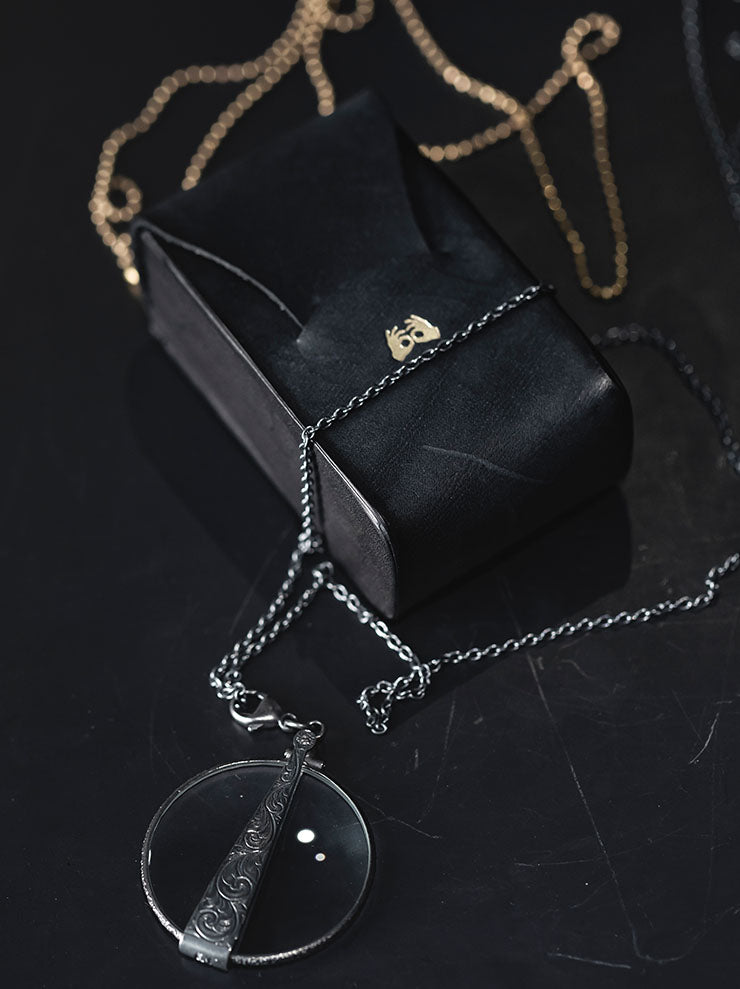 RIGARDS<br/>STERLING SILVER EXTENDABLE MAGNIFYING LOUPE NECKLACE / BLACK / AT011AG