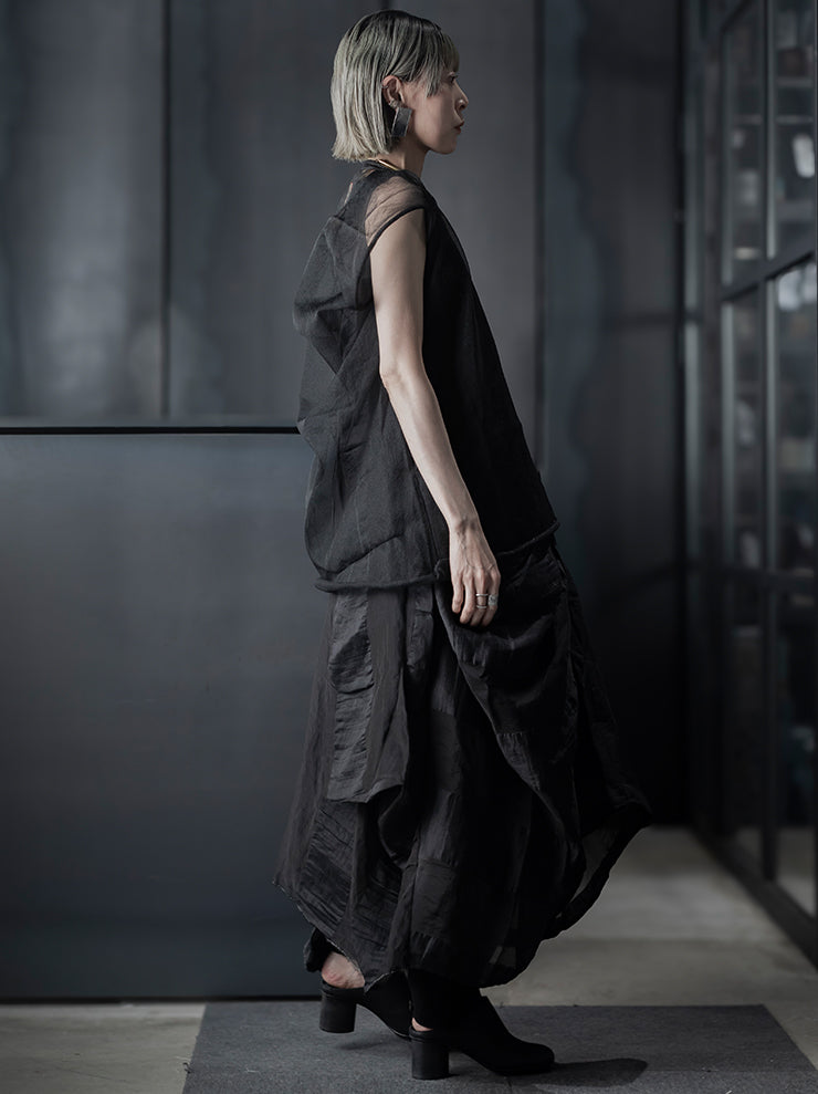 UMA WANG<br> WOMENS Tulle Sleeveless Top / BLACK
