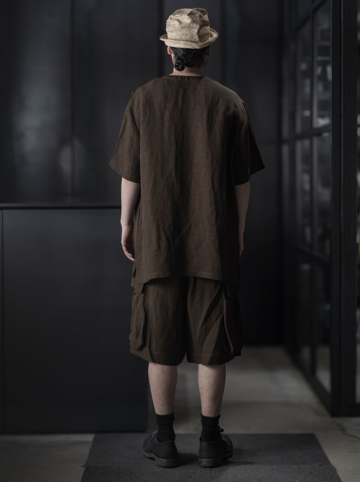 UMA WANG<br> MENS HALF SLEEVE TOP / DARK BROWN