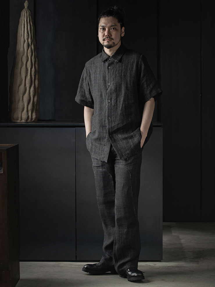 K'ANG<br> UNISEX PLEATED-WAIST WIDE FIT TROUSERS / OFF BLACK