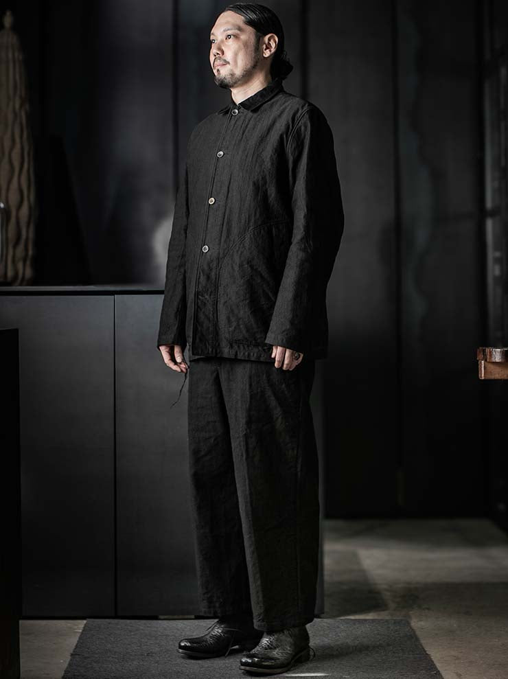 P.R.PATTERSON<br>UNLINED BASTING LINEN WORK JACKET / BLACK
