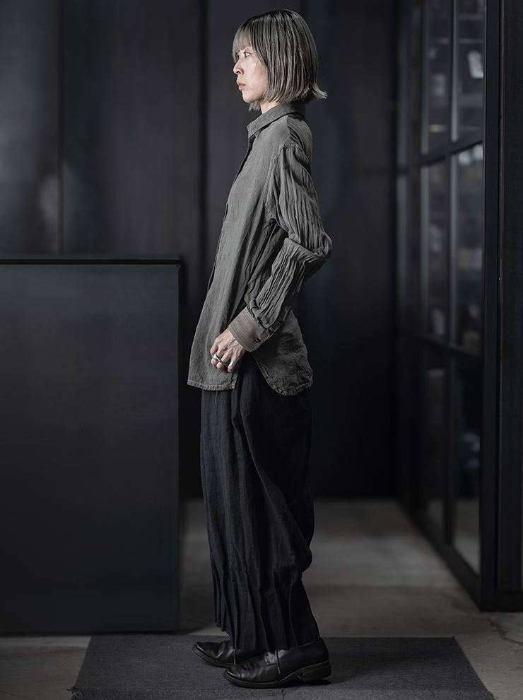CHIAHUNG-SU<br>UNISEX HAND WOVEN ELONGATE STRIPE SHIRT / STONE GREY STRIPE