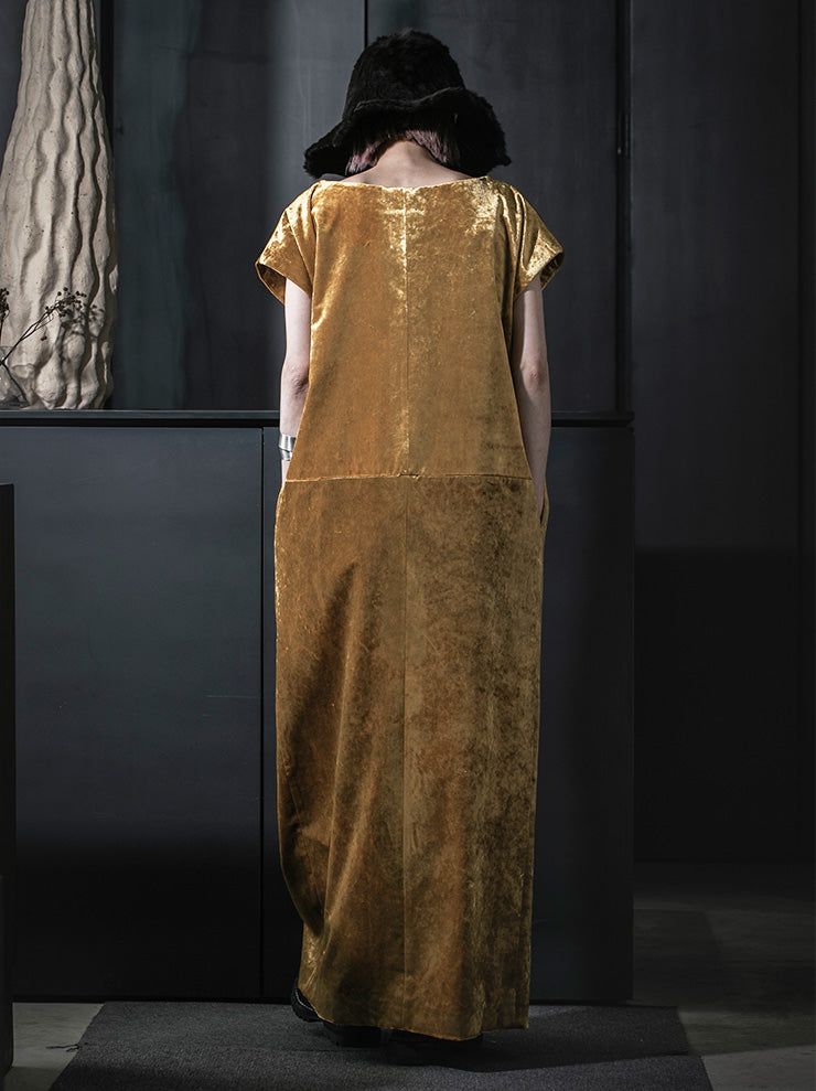 UMA WANG <br>WOMENS ベルベットスリットワンピース / GOLD