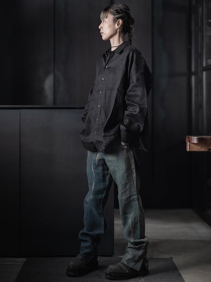 K’ANG <br>Unisex oversized back pleated shirt / BLACK