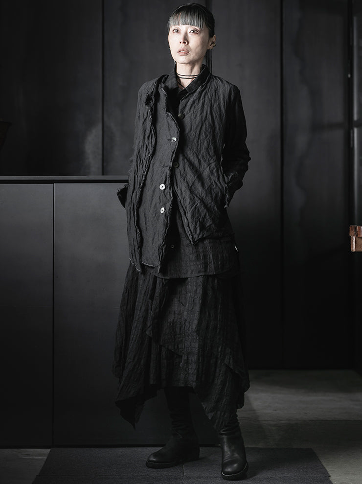 CHIAHUNG SU<br>HAND WOVEN CHECKER MIDI SKIRT / BLACK CHECKER