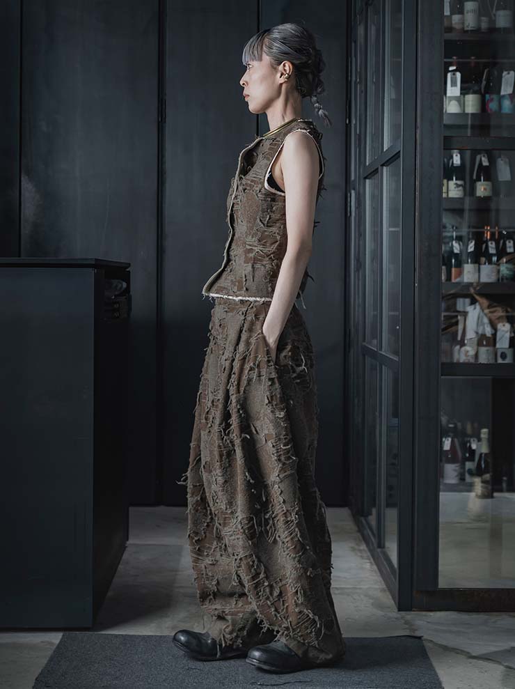 UMA WANG<br> WOMENS TROUSER / BROWN × GREY