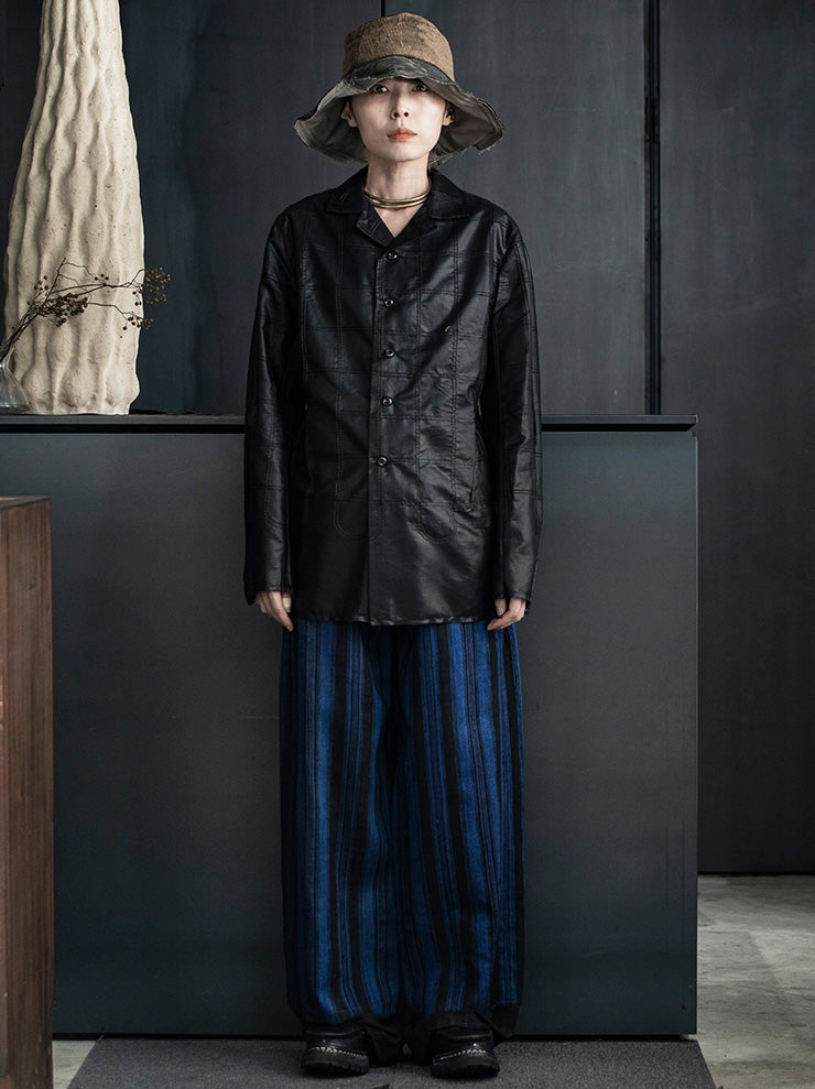 OLUBIYI THOMAS<br> Striped wide pants / Blue & Black