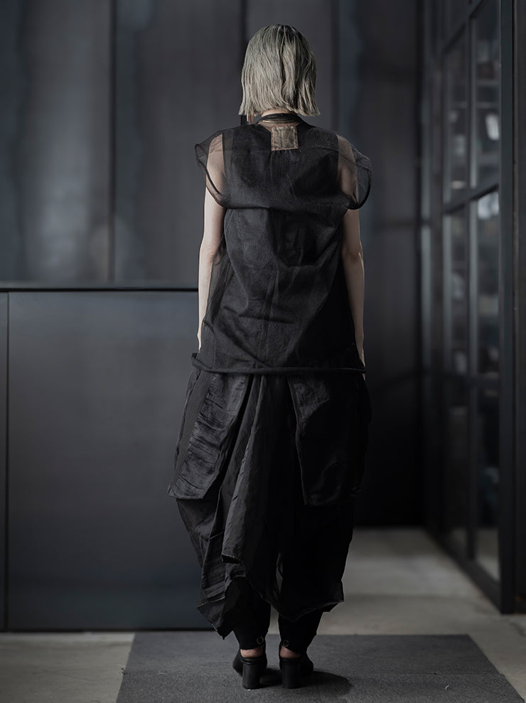 UMA WANG<br> WOMENS Tulle Sleeveless Top / BLACK