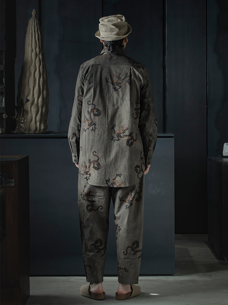 UMA WANG<br> MENS printed trousers / GRAY × BLACK