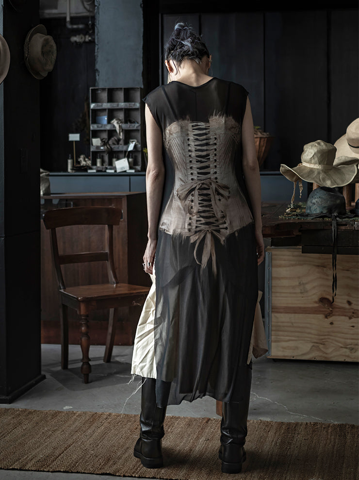 IA LONDON<br>WOMENS SLEEVELESS MESH DRESS / CORSET PRINT