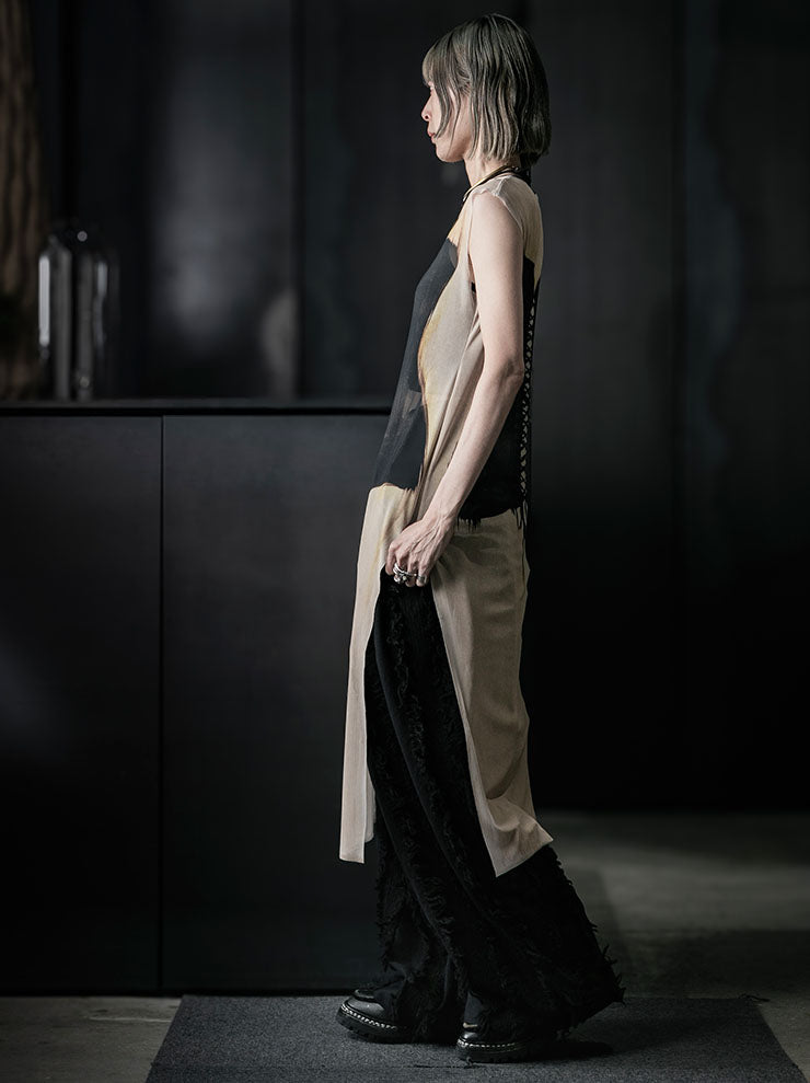 IA LONDON<br> WOMENS SHEER SLEEVELESS MIDI DRESS W. SIDE SPLITS / BLACK CORSET PRINT