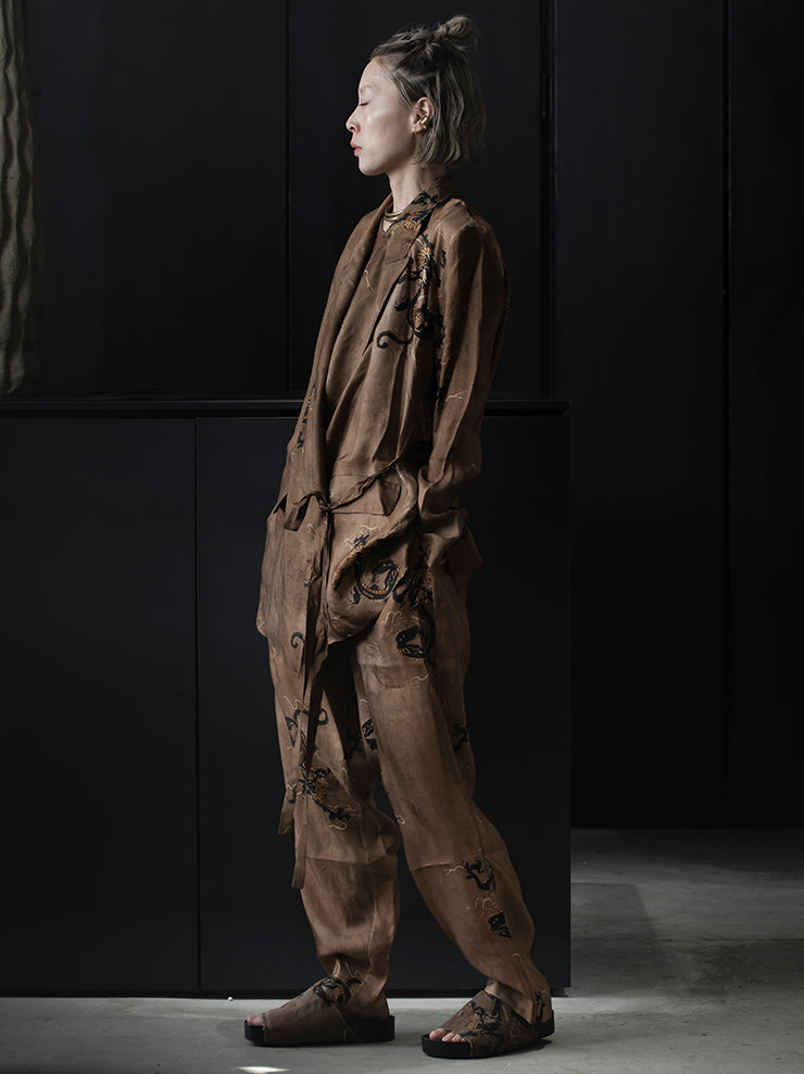 UMA WANG<br> WOMENS printed trousers / ROSE × BLACK