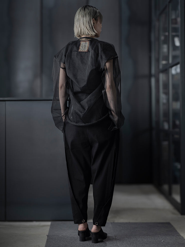 UMA WANG<br> WOMENS Tulle long sleeve top / BLACK