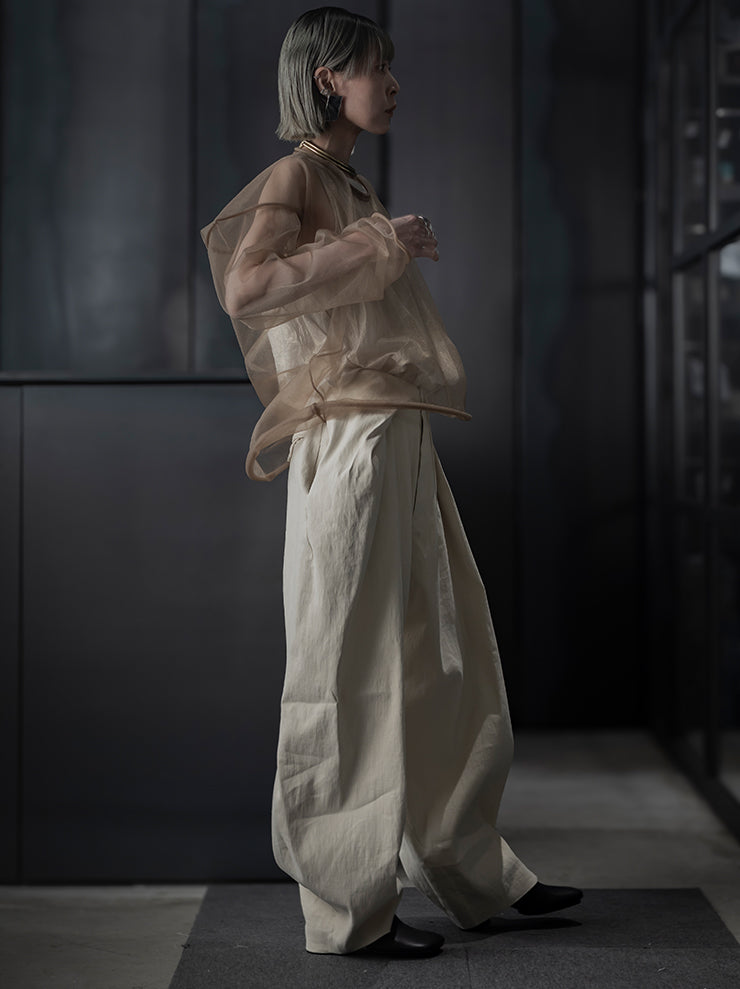 UMA WANG<br> WOMENS Tulle long sleeve top / MUSTARD
