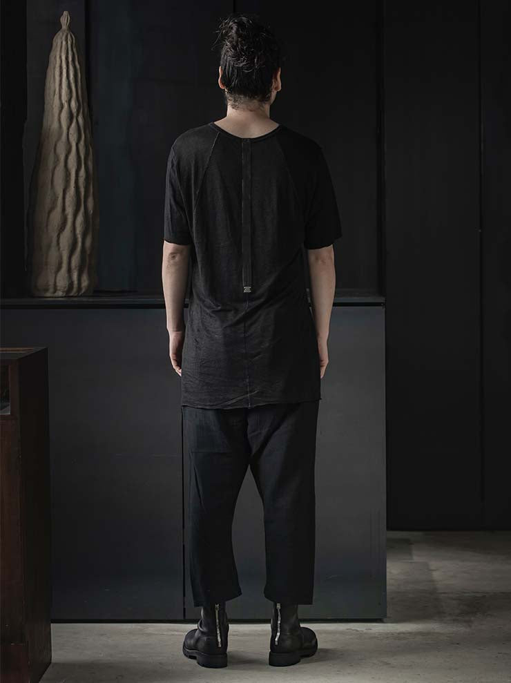 69 by ISAAC SELLAM<br>MENS ダイアゴナルカットリネンショートスリーヴTシャツ / NOIR