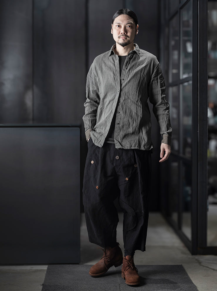CHIAHUNG-SU<br>MENS HAND WOVEN LOW CROTCH WIDE TROUSER / BLACK STRIPE