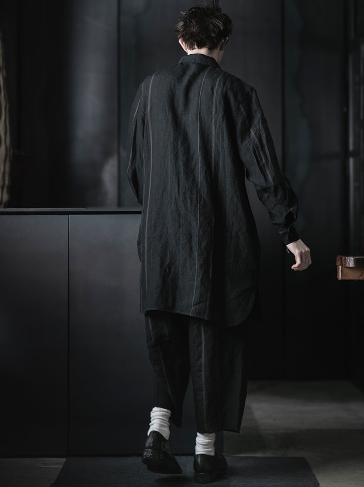 CHIAHUNG SU<br>RELAXED-FIT HAND WOVEN ELONGATE SHIRT / BLACK STRIPE