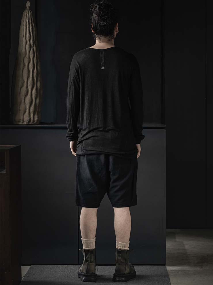 69 by ISAAC SELLAM<br> MENS semi raglan linen long sleeve T-shirt / NOIR