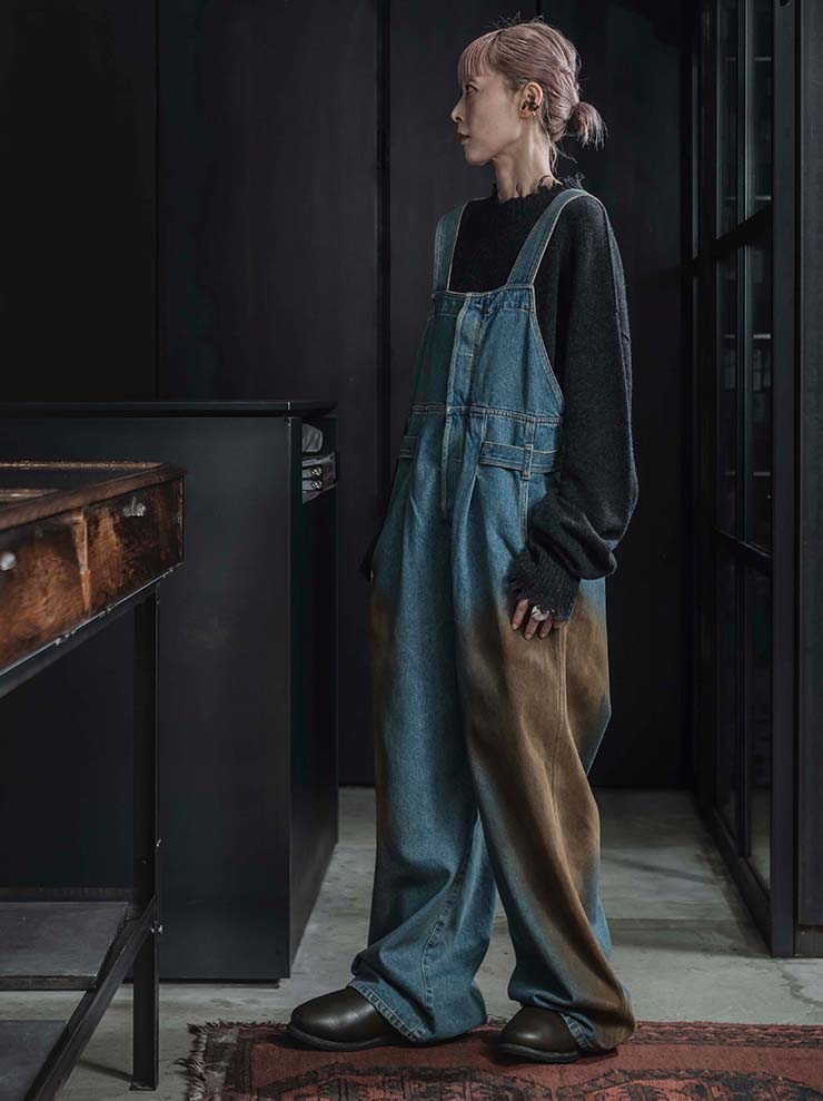 UMA WANG<br> WOMENS DENIM OVERALLS / BLUE×BROWN