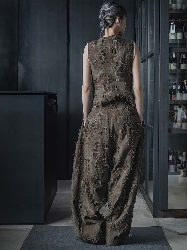 UMA WANG <br>WOMENS スリーブレスジャケット / BROWN × GREY