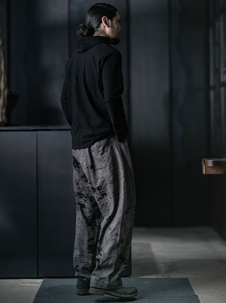 CHIAHUNG SU<br>MENS HAND WOVEN & DYED WIDE HAREM TROUSER / UNEVEN GREY
