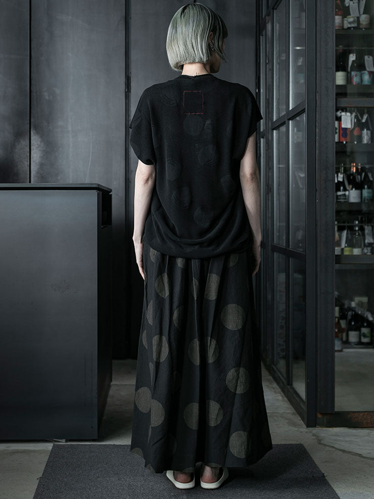 UMA WANG<br> WOMENS Dot Flare Skirt / BLACK × MUSTARD