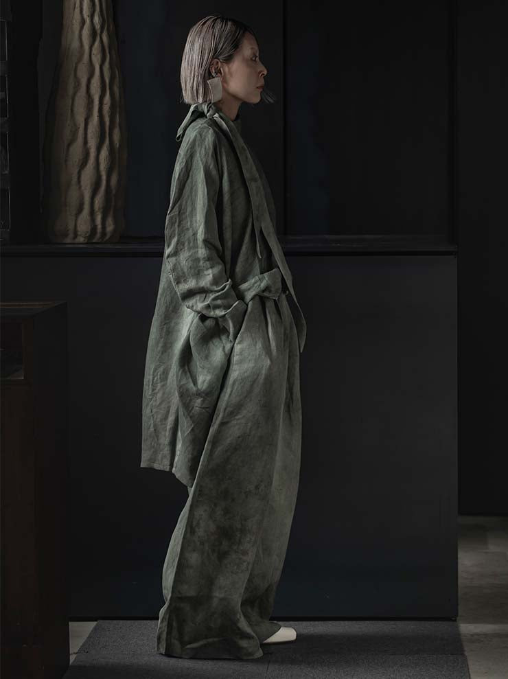 UMA WANG<br> WOMENS LINEN COTTON WIDE LEG TROUSER / VENICE BLUE