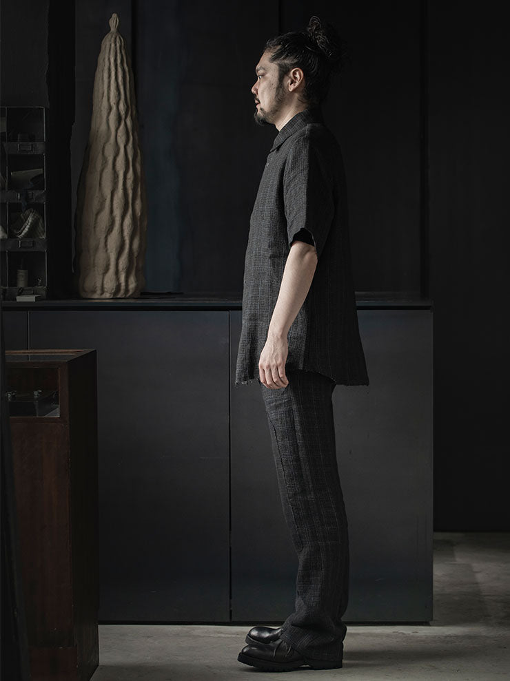 K'ANG<br> UNISEX PLEATED-WAIST WIDE FIT TROUSERS / OFF BLACK