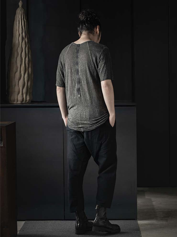 69 by ISAAC SELLAM<br>MENS ダイアゴナルカットリネンショートスリーヴTシャツ / PLOMB