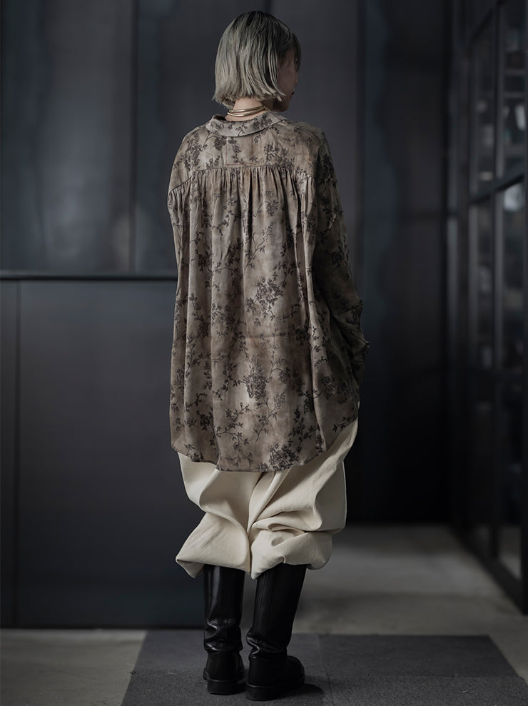 UMA WANG<br> WOMENS FLOWER PRINT BLOUSE / DIRTY WHITE × GREY